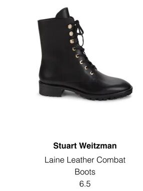 Stuart Weitzman Black Leather Lace-Up Combat Boots